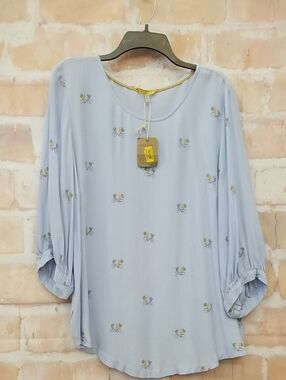 NWT Joules Size 14 Pale Blue Floral Bicycle Print Blouse